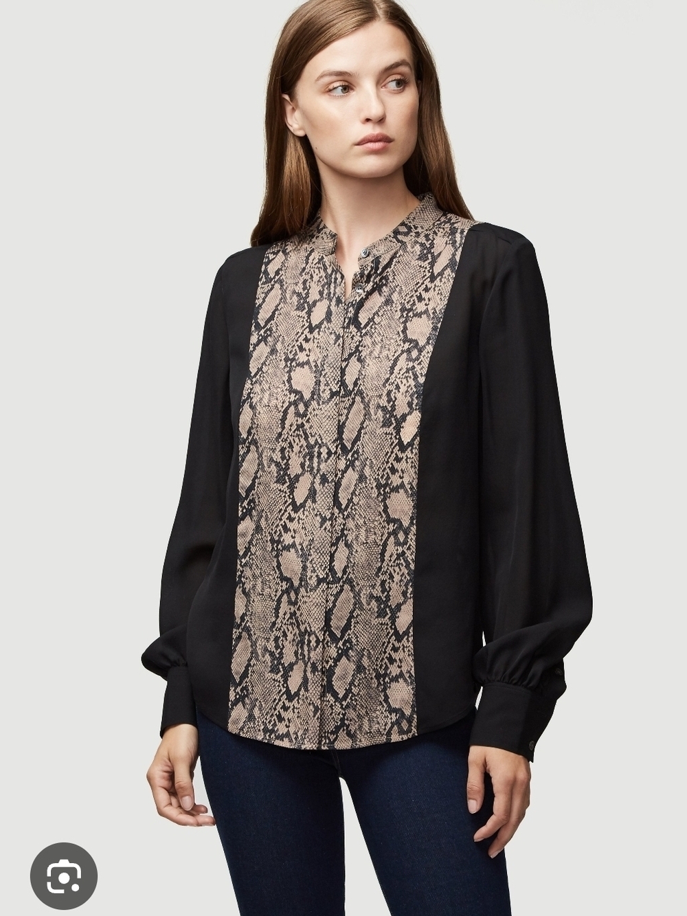 0066 Frame Black Blouse with Beige Snake-Print Panel